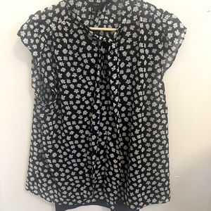 J. Crew short sleeve floral print blue and white chiffon top